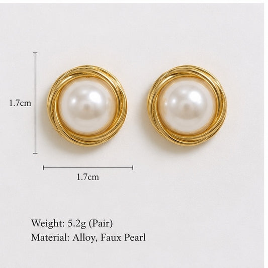 Classic Pearl Stud Earrings for Women | Gold Tone Round Pearl Earrings