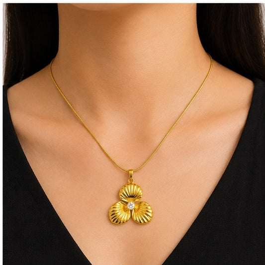 Gold Floral Pendant Necklace for Women | Anti Tarnish Stainless Steel CZ Flower Necklace