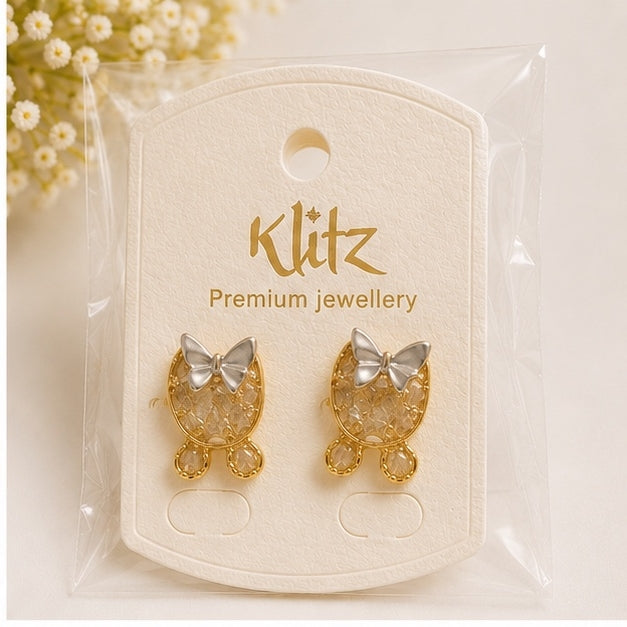 Cute Bow Cat Stud Earrings for Women | Gold Stainless Steel Resin Earrings