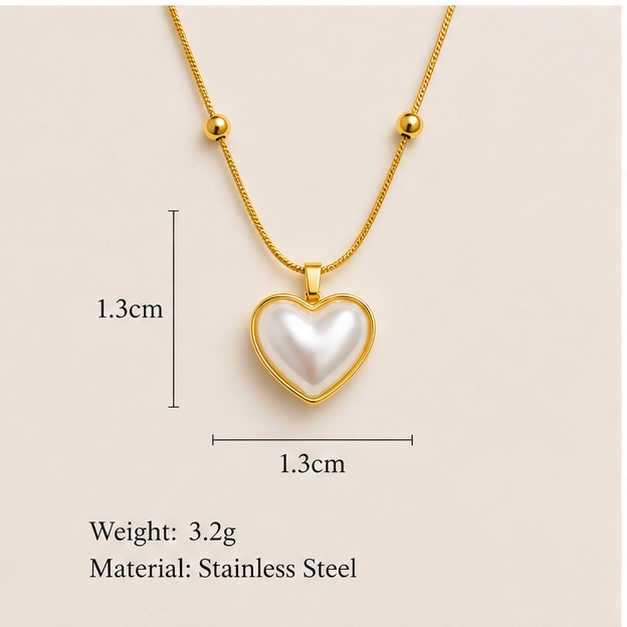 Gold Pearl Heart Pendant Necklace for Women | Anti Tarnish Stainless Steel Heart Necklace