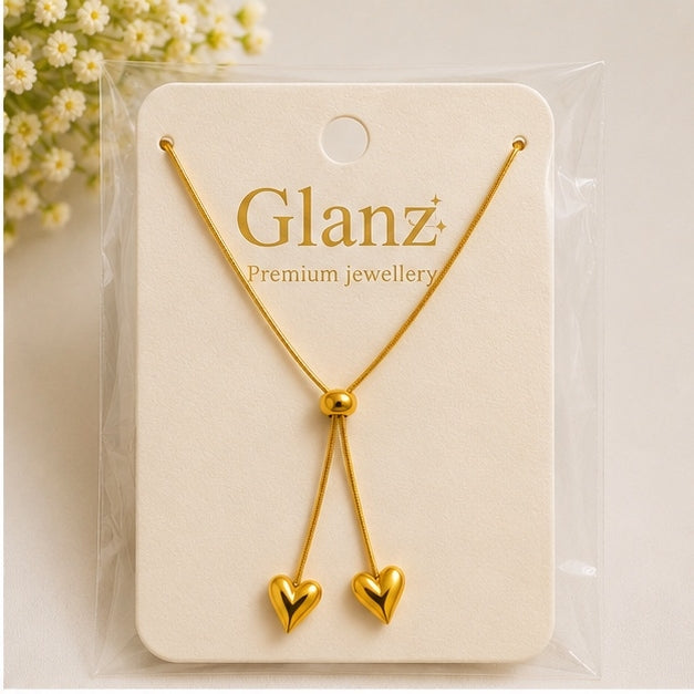 Gold Double Heart Pendant Necklace for Women | Anti Tarnish Stainless Steel Slider Necklace