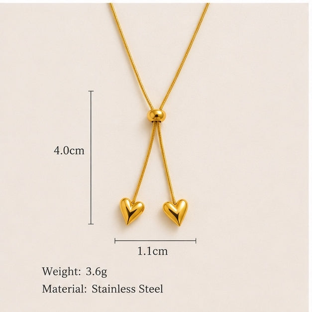 Gold Double Heart Pendant Necklace for Women | Anti Tarnish Stainless Steel Slider Necklace