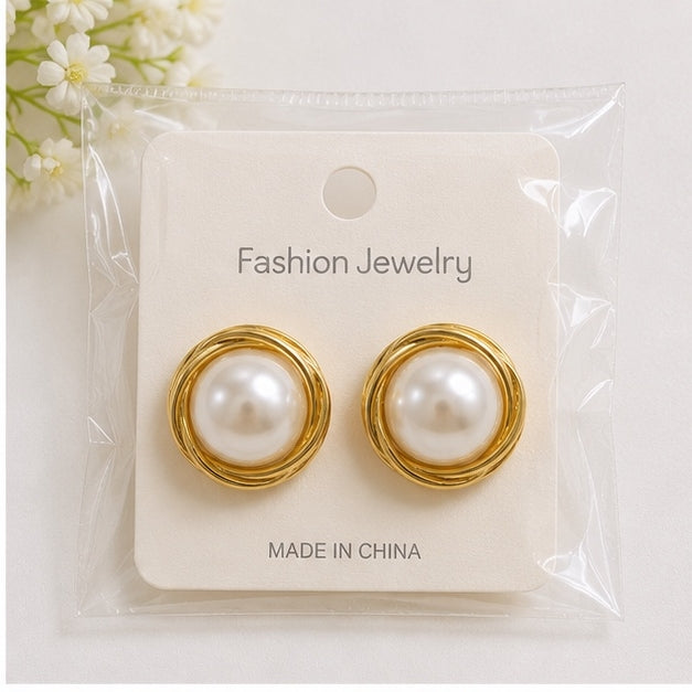 Classic Pearl Stud Earrings for Women | Gold Tone Round Pearl Earrings