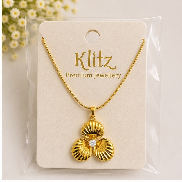 Gold Floral Pendant Necklace for Women | Anti Tarnish Stainless Steel CZ Flower Necklace