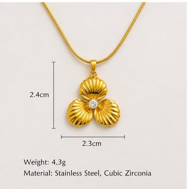 Gold Floral Pendant Necklace for Women | Anti Tarnish Stainless Steel CZ Flower Necklace