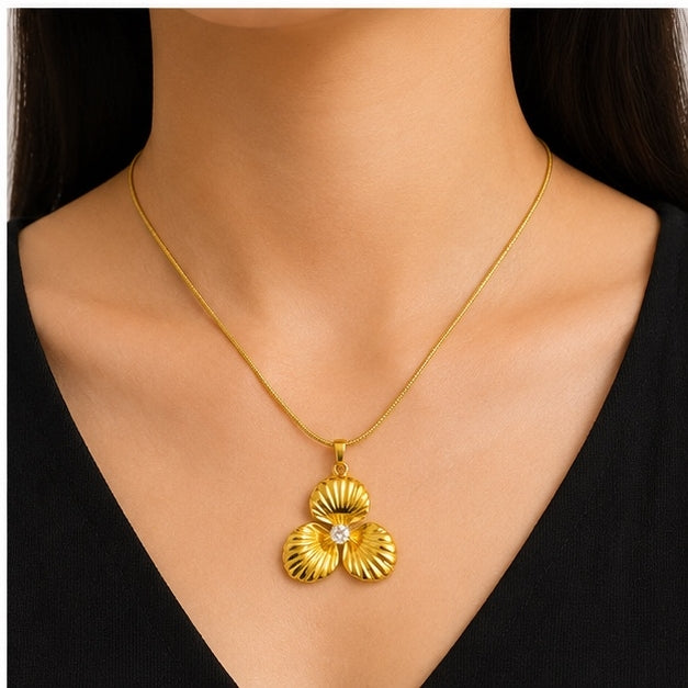 Gold Floral Pendant Necklace for Women | Anti Tarnish Stainless Steel CZ Flower Necklace