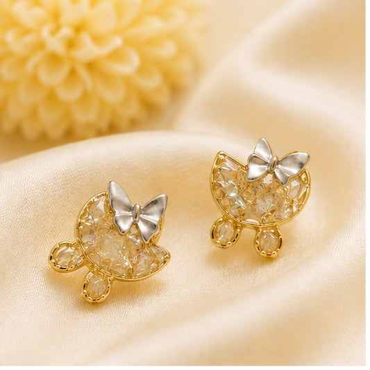 Cute Bow Cat Stud Earrings for Women | Gold Stainless Steel Resin Earrings