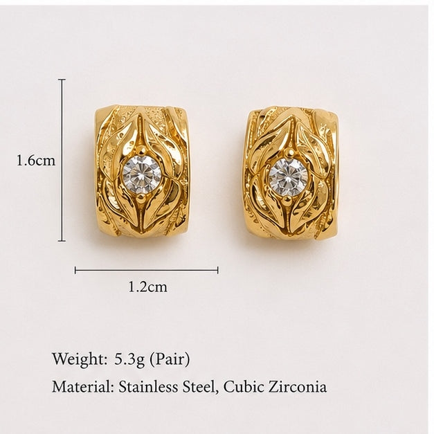 Luxury Crystal Leaf Hoop Earrings for Women | Gold Plated Stainless Steel Earrings
