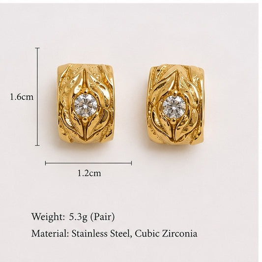Luxury Crystal Leaf Hoop Earrings for Women | Gold Plated Stainless Steel Earrings