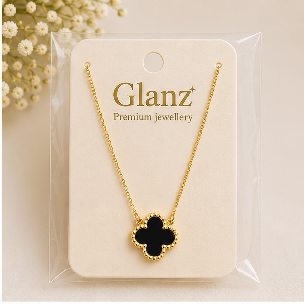 Black Clover Pendant Necklace for Women | Anti Tarnish Stainless Steel Four Leaf Necklace