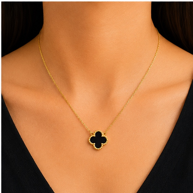 Black Clover Pendant Necklace for Women | Anti Tarnish Stainless Steel Four Leaf Necklace