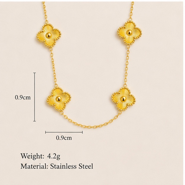 Gold Clover Flower Necklace for Women | Anti Tarnish Stainless Steel Four Leaf Necklace