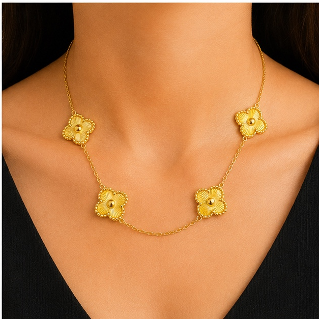 Gold Clover Flower Necklace for Women | Anti Tarnish Stainless Steel Four Leaf Necklace