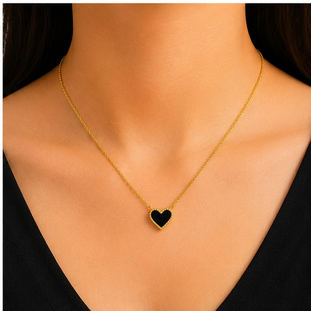 Black Heart Pendant Necklace for Women | Anti Tarnish Stainless Steel Minimalist Necklace