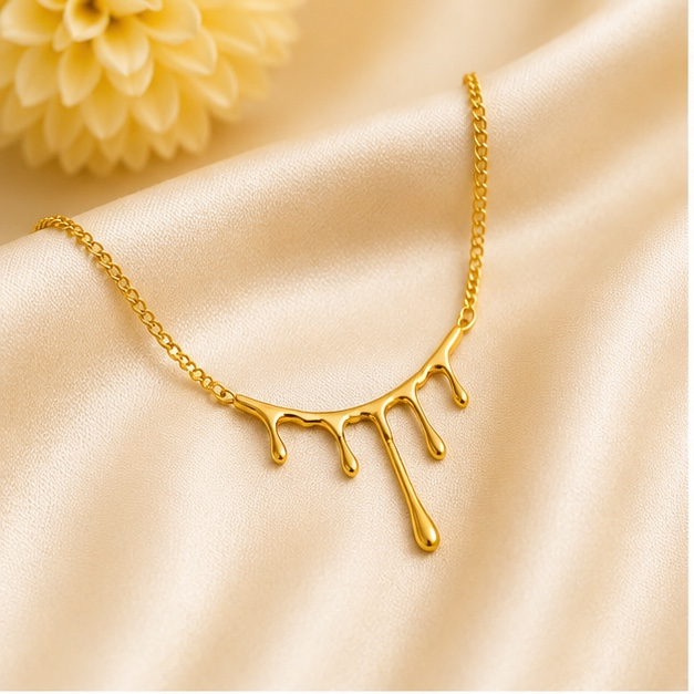 Gold Drip Pendant Necklace for Women | Anti Tarnish Stainless Steel Minimalist Necklace