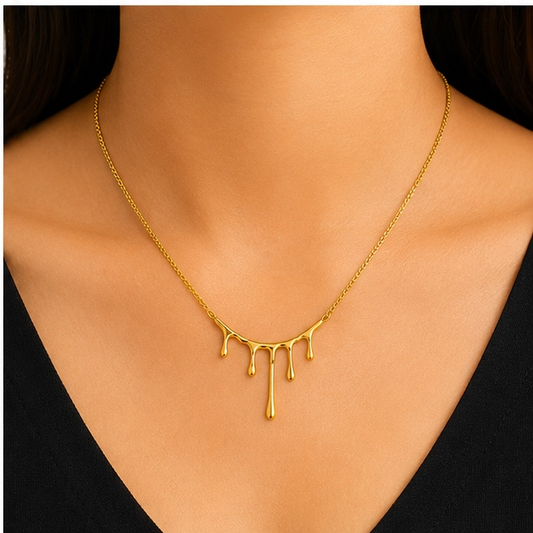 Gold Drip Pendant Necklace for Women | Anti Tarnish Stainless Steel Minimalist Necklace